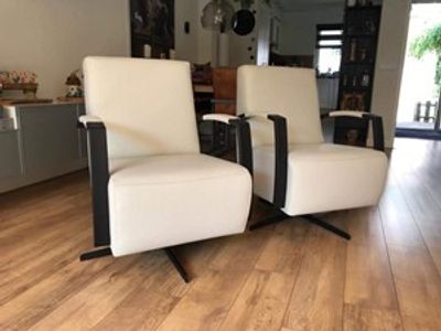 Set van 2 leren draaifauteuils met stervoet - crème kleurig leer - Echt leer, Industrieel, ontdek de vele Leersoorten en Kleuren bij ShopX