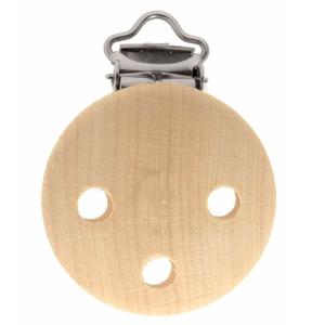 Houten speenkoord/wagenspanner clip - naturel - di 35 mm - met bretelsclip - zelf beschilderen