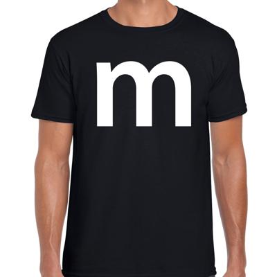 Letter M verkleed Carnaval t-shirt - zwart - voor heren - M en M carnavalskleding - groepjes