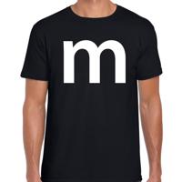 Letter M verkleed Carnaval t-shirt - zwart - voor heren - M en M carnavalskleding - groepjes
