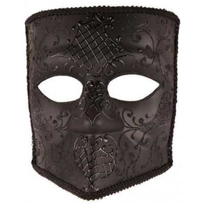 Faram Party Bauta Venetiaans masker - zwart - voor heren - Verkleed gezichtsmaskers