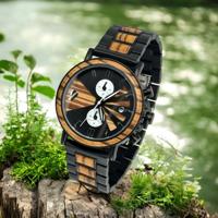 TimberWood Panthera™ - Stoer Houten Heren horloge + Robuust Zwart Edelstaal
