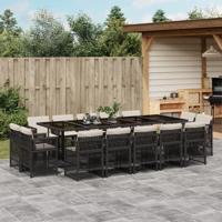15-delige Tuinset met kussens poly rattan zwart