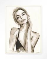 Urban Cotton Wandkleed 'A Woman's Face' 80 x 110cm in Floating Frame - off white