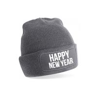 Happy New Year muts unisex - one size - grijs - apres-ski muts