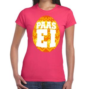 Paasei t-shirt roze met oranje ei voor dames