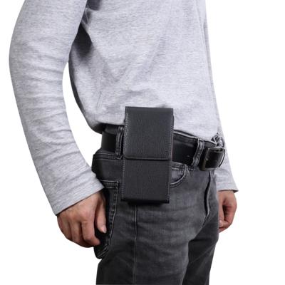 Mannen Litchi textuur draagbare mobiele telefoon terug Buckle verticale mouw taille Pack lederen draagtas voor 6.3 Inch of onder Smartphones (zwart)