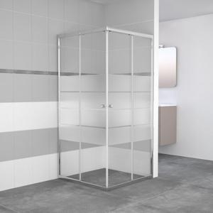 GO by Van Marcke Avis douchecabine 90x90x185cm vierkant 2 schuifdeuren 4mm helder veiligheidsglas met matte stroken aluminium verchroomd 114420