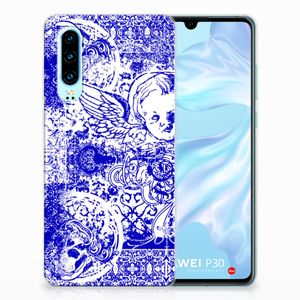 Silicone Back Case Huawei P30 Angel Skull Blauw