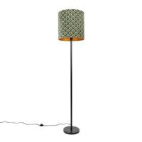 QAZQA Vloerlamp zwart kap pauw dessin gouden binnenkant 40 cm - - thumbnail