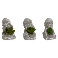 Decoratieve plant Home ESPRIT Polyethyleen Cement Boeddha Orientaals 8,5 x 7 x 11 cm (3 Stuks)