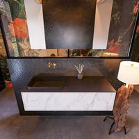 Badkamermeubelset Mondiaz Erin 120 cm met 1 Lade met RIDGE Wastafel Links Urban Zonder Kraangaten Greeploos Mat Carrara