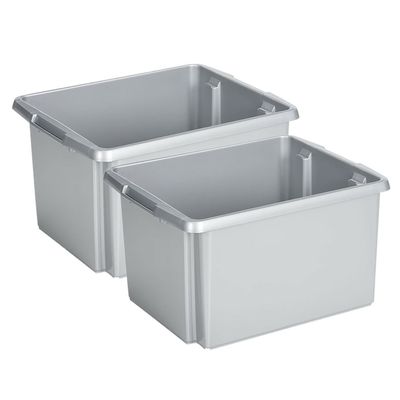 Sunware Opslagbox - 2 stuks - kunststof 32 liter lichtgrijs 45 x 36 x 24 cm