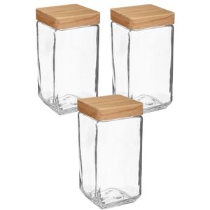 3x stuks voorraadbussen/voorraadpotten 2L glas met houten deksel