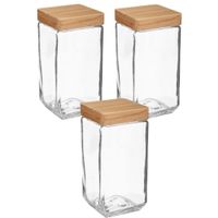 3x stuks voorraadbussen/voorraadpotten 2L glas met houten deksel - thumbnail