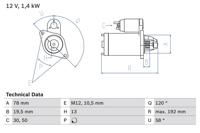 Startmotor / Starter BOSCH, Spanning (Volt)12V, u.a. für Opel, Vauxhall, Honda