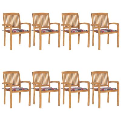 Tuinstoelen stapelbaar 8 st met kussens massief teakhout