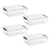 5Five opberg kist met deksel - 4x - Box - 26 liter - 58 x 39 x 18 cm - kunststof - transparant