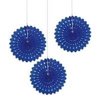 Hangdecoratie waaier/honeycomb - 3x - papier - blauw - 45 cm - feestversiering