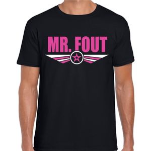 Mr fout tekst t-shirt foute party roze op zwart voor heren