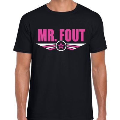 Mr fout tekst t-shirt foute party roze op zwart voor heren