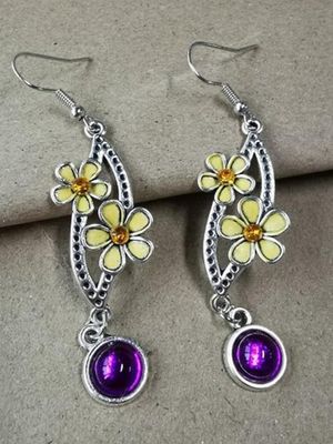 Vintage Stijl Geel Bloem Paars Steen Zilver oorbellen Vintage Stijl Geel Bloem Paars Steen Zilver oorbellen