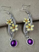 Vintage Stijl Geel Bloem Paars Steen Zilver oorbellen - thumbnail
