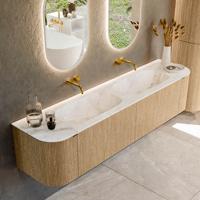 Badmeubel Mondiaz Kurve-Dlux | 190 cm | Meubelkleur Oak | Wastafelkleur Frappe | Solid surface | Dubbele spoelbak | Zonder kraangat(en) Badmeubel Mondiaz Kurve-Dlux | 190 cm | Meubelkleur Oak | Wastafelkleur Frappe | Solid surface | Dubbele spoelbak | Zonder kraangat(en)