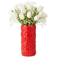 DK Design Bloemenvaas Hearts - rood - keramiek - 15 x 30 cm - bloemenvaas Lente