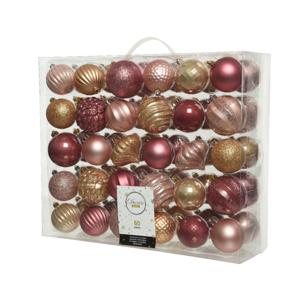 Decoris Kerstballen - 60x st - roze en bruin - 6 en 7 cm - kunststof - kerstversiering