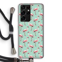 Flamingoprint groen: Samsung Galaxy S21 Ultra Transparant Hoesje met koord