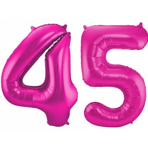 Cijfer ballonnen opblaas - Verjaardag versiering 45 jaar - 85 cm roze