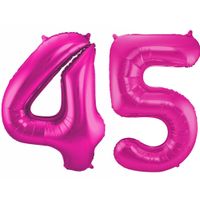 Cijfer ballonnen opblaas - Verjaardag versiering 45 jaar - 85 cm roze - thumbnail