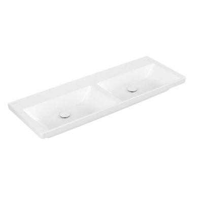 Wastafel Villeroy & Boch Subway 3.0 Dubbele wasbak Met CerampicPlus Zonder Kraangat Zonder Overloop 130x47x16.5 cm Stone White Villeroy & Boch
