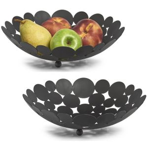 2x Zwarte ronde fruitschalen stippen metaal 29 cm