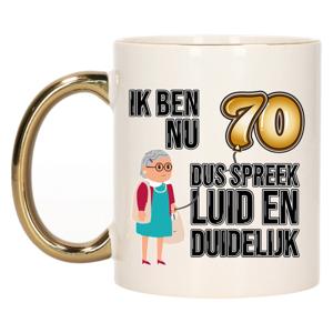 Verjaardag cadeau mok 70 jaar - luid en duidelijk oma - goud - 300 ml - Keramiek