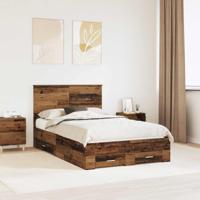 Bedframe met hoofdeinde Oudhout 120 x 190 cm Bewerkt hout