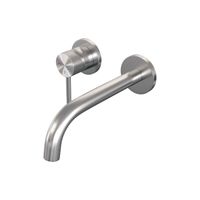 Brauer Brushed Carving Wastafelmengkraan inbouw - gebogen uitloop rechts - hendel lang smal carving- model A2 PVD - geborsteld RVS 5-NG-083-B6-65