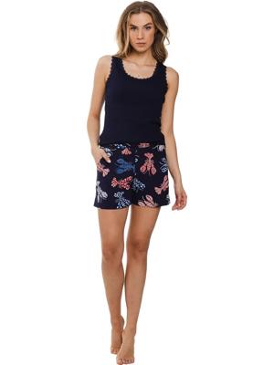 Dames shortama katoen - Darkblue Flower - Zomer pyjama - Copy