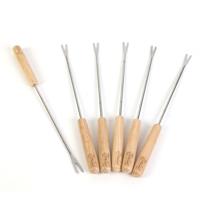 Chocolade of kaas fondue vorken - 6x stuks - metaal/hout - 22 cm