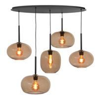 Highlight HanglampBellini zwart met bruin glas 5-lichts - H5474.02