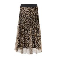 Geisha midi rok met all over print zwart/bruin - thumbnail