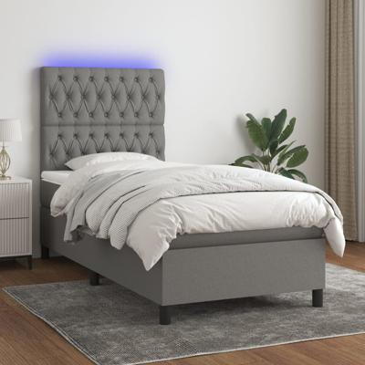 Boxspring met matras en LED stof donkergrijs 90x190 cm