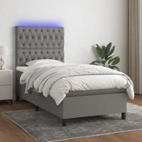 Boxspring met matras en LED stof donkergrijs 90x190 cm