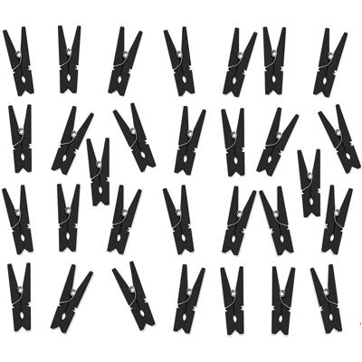 Hobby mini knijpertjes - 30x stuks - van hout / metaal - zwart - 3,5 cm