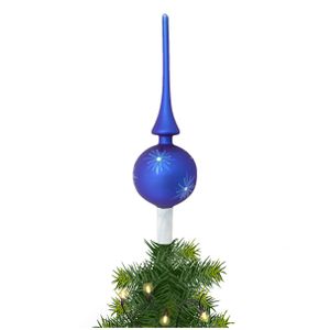 Kerst piek van glas mat blauw gedecoreerd H28 cm