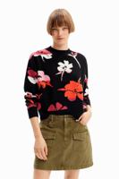 Oversized trui met bloemen - BLACK - XS