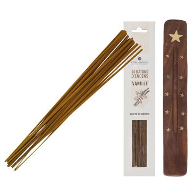 Atmosphera Wierook stokjes in Vanille geur - voordeelpak 60x stokjes - 25cm - met houder