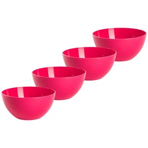 Kommetjes/schaaltjes - 4x stuks - dessert/ontbijt - kunststof - D17 x H7 cm - fuchsia roze