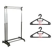 Kledingrek met kleding hangers - 2x enkele stang - kunststof/metaal - zwart - 162 x 42 x 168 cm - thumbnail